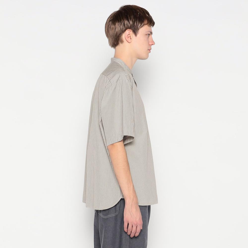 MEN'S COTTON LINEN STRIPE BAND COLLAR SHIRT S/S
