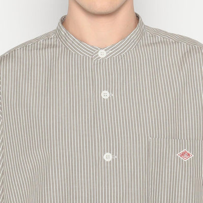 MEN'S COTTON LINEN STRIPE BAND COLLAR SHIRT S/S