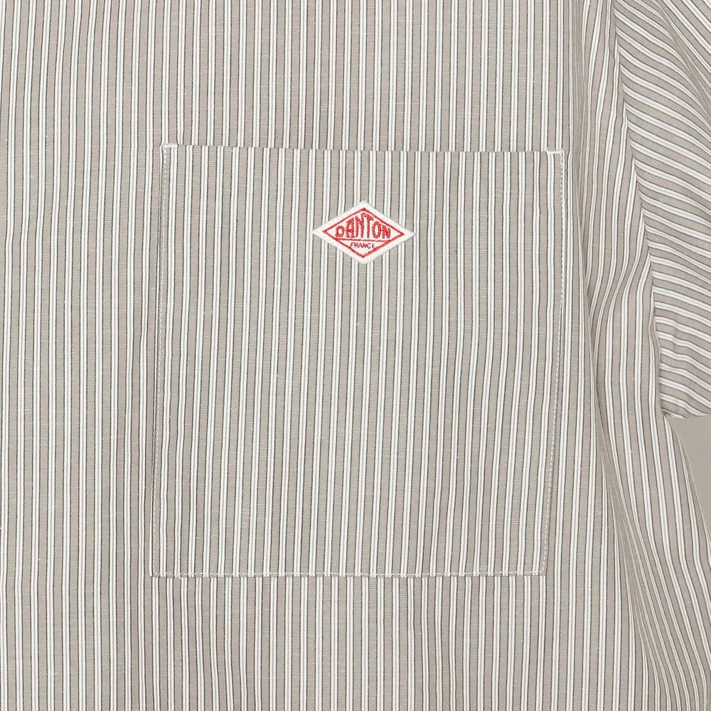 MEN'S COTTON LINEN STRIPE BAND COLLAR SHIRT S/S
