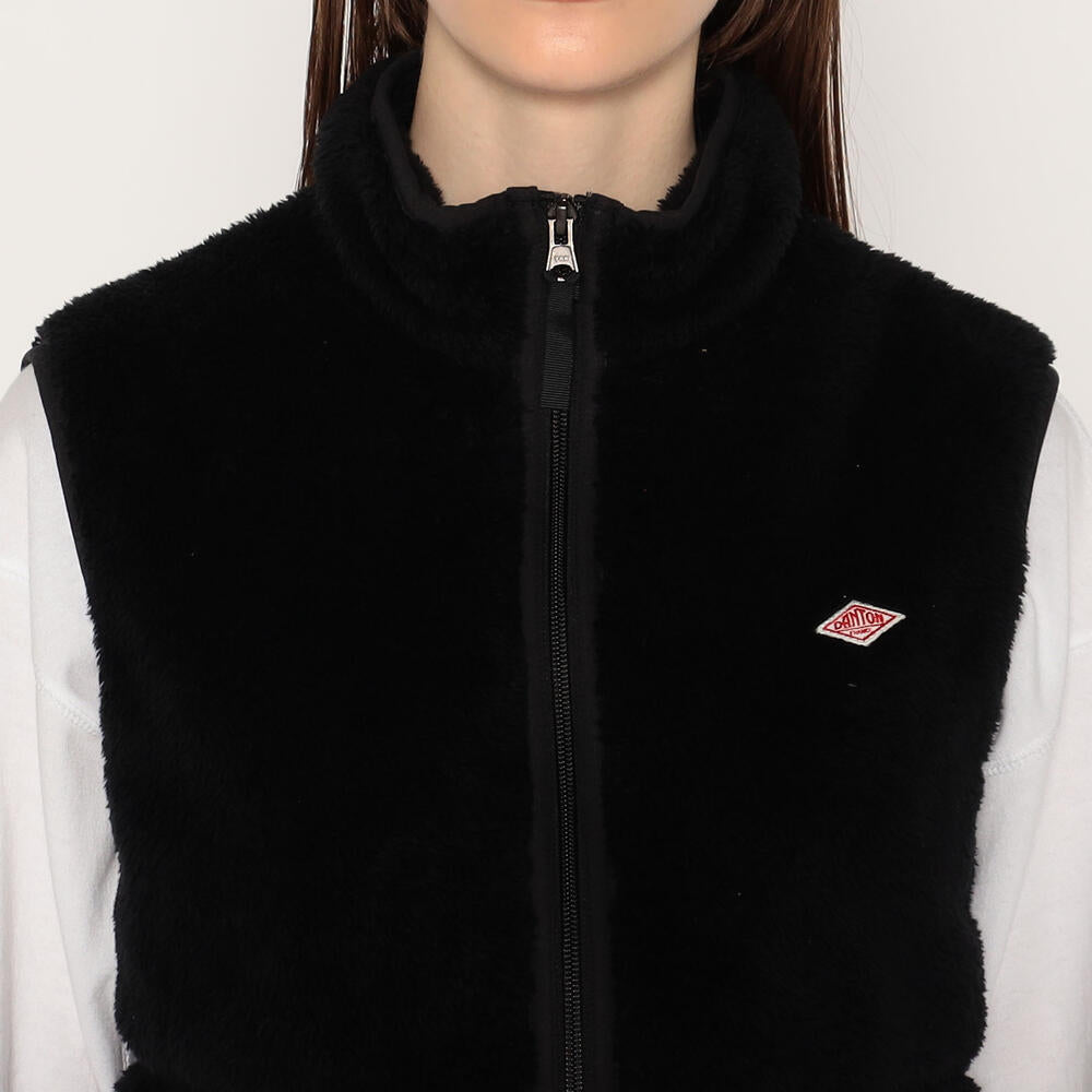WOMEN'S HIGH PILE FLEECE STAND COLLAR ZIP VEST