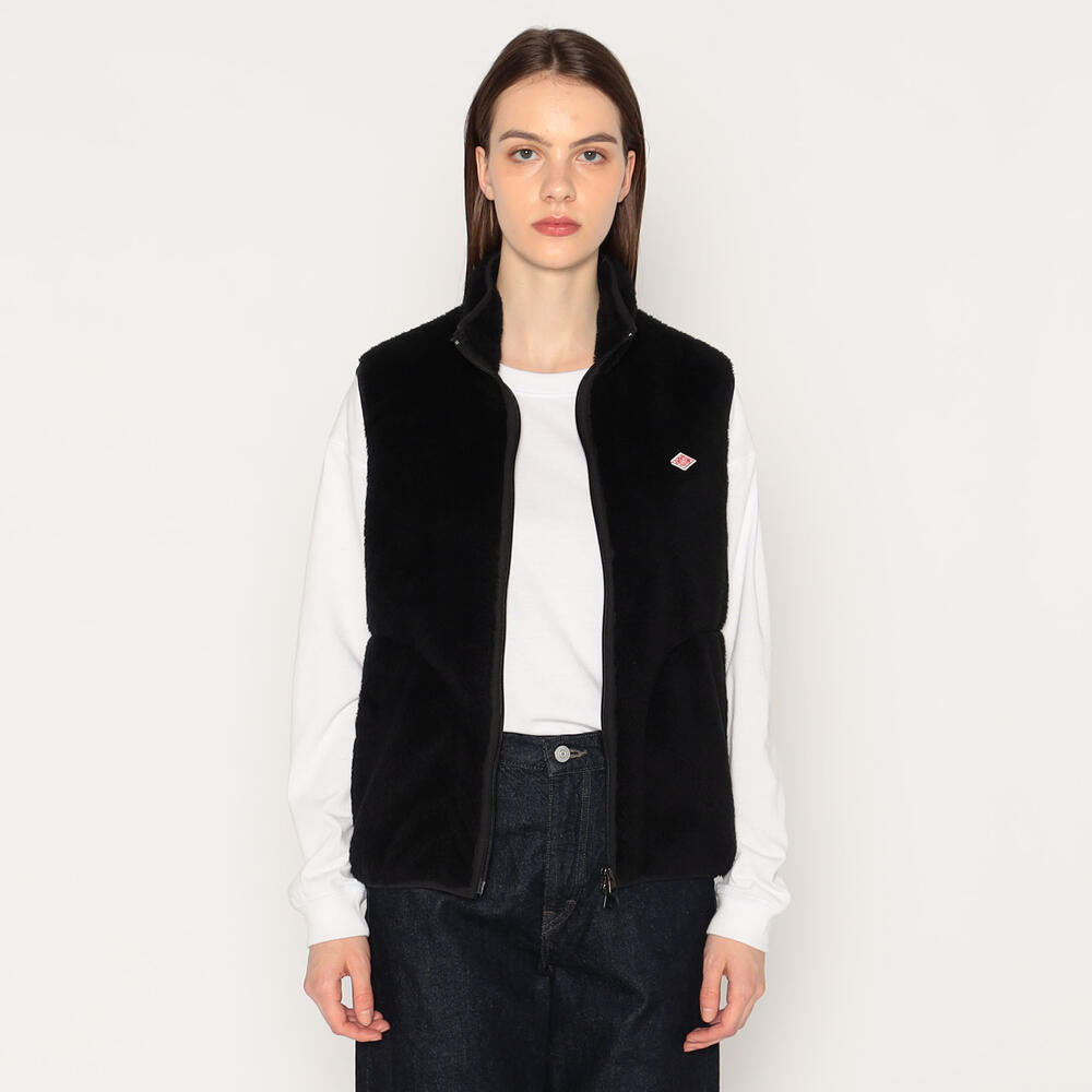 WOMEN'S HIGH PILE FLEECE STAND COLLAR ZIP VEST