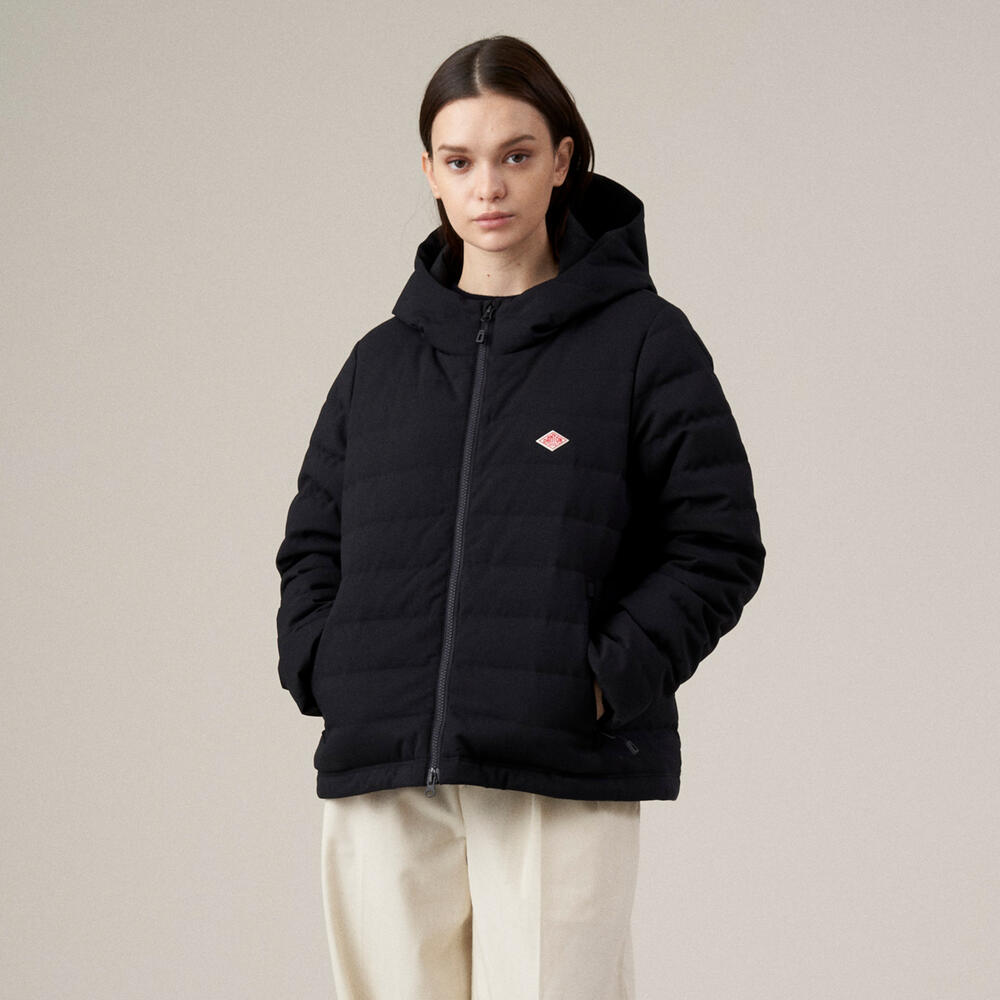 WOMEN'S WOOL LIKE POLYESTER MIDDLE DOWN HOODED JACKET