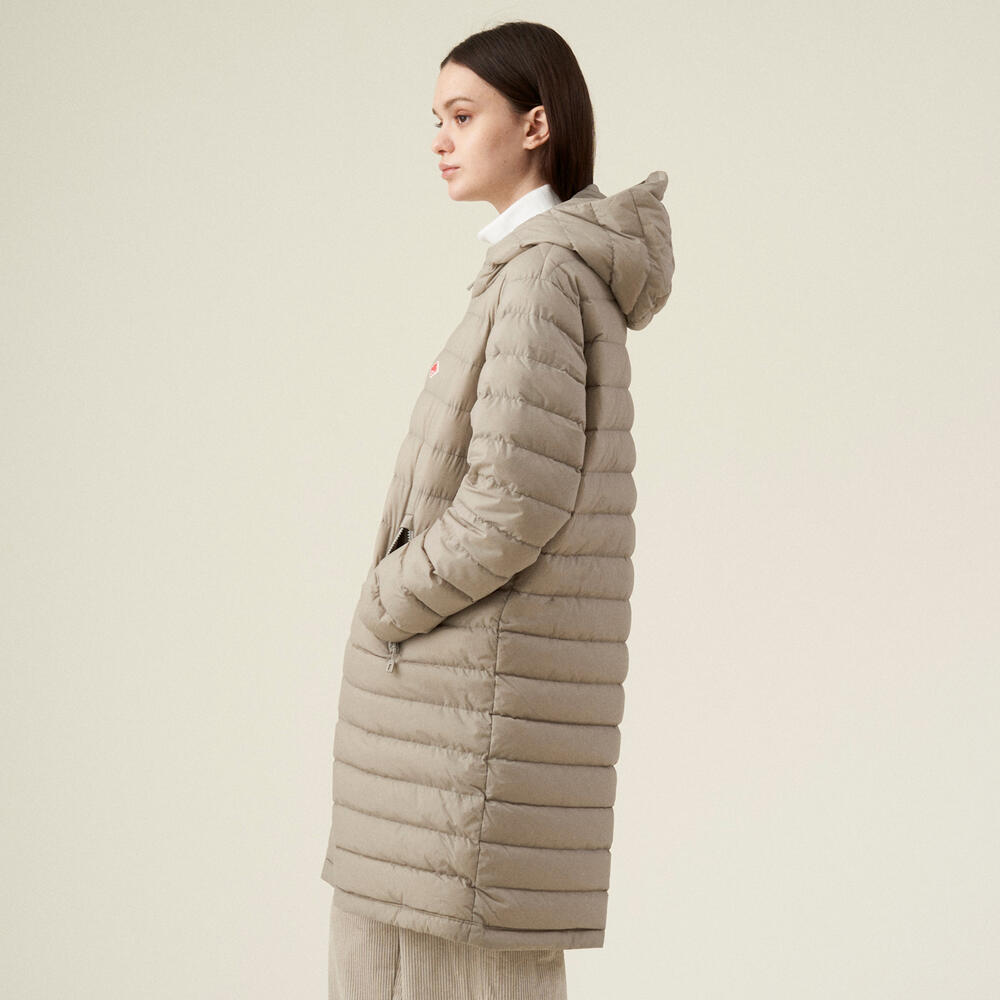 WOMEN'S STRETCH NYLON MIDDLE DOWN HOODED COAT
