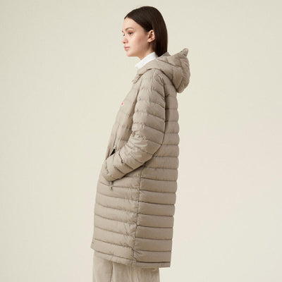 WOMEN'S STRETCH NYLON MIDDLE DOWN HOODED COAT
