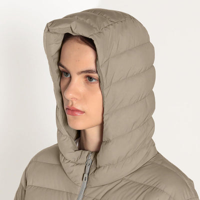 WOMEN'S STRETCH NYLON MIDDLE DOWN HOODED COAT