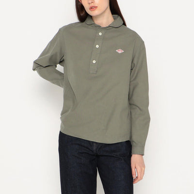 WOMEN'S COTTON FLANNEL ROUND COLLAR PULLOVER SHIRT
