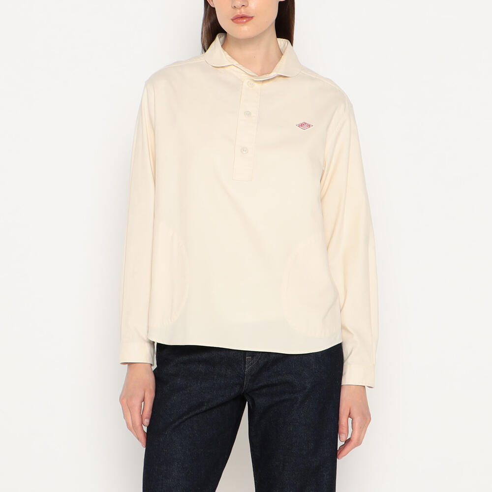 WOMEN'S COTTON FLANNEL ROUND COLLAR PULLOVER SHIRT