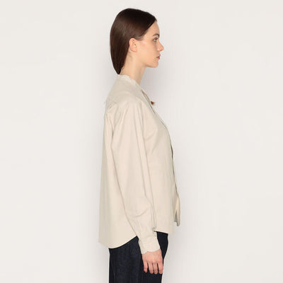 WOMEN'S PLAIN OXFORD BAND COLLAR SHIRT