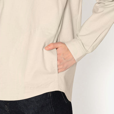 WOMEN'S PLAIN OXFORD BAND COLLAR SHIRT