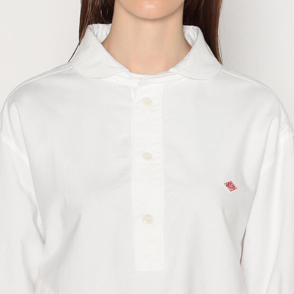 WOMEN'S PLAIN OXFORD ROUND COLLAR PULLOVER WIDE SHIRT