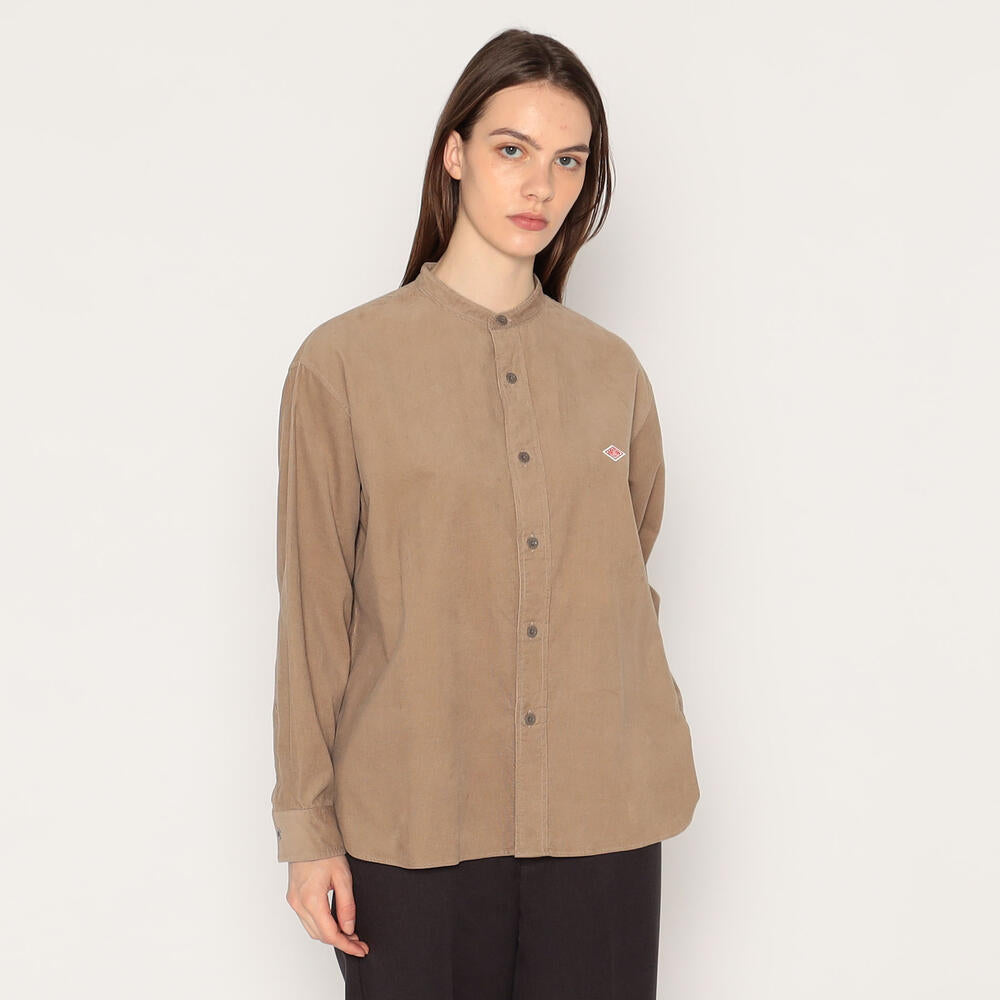 WOMEN'S CORDUROY BAND COLLAR SHIRT