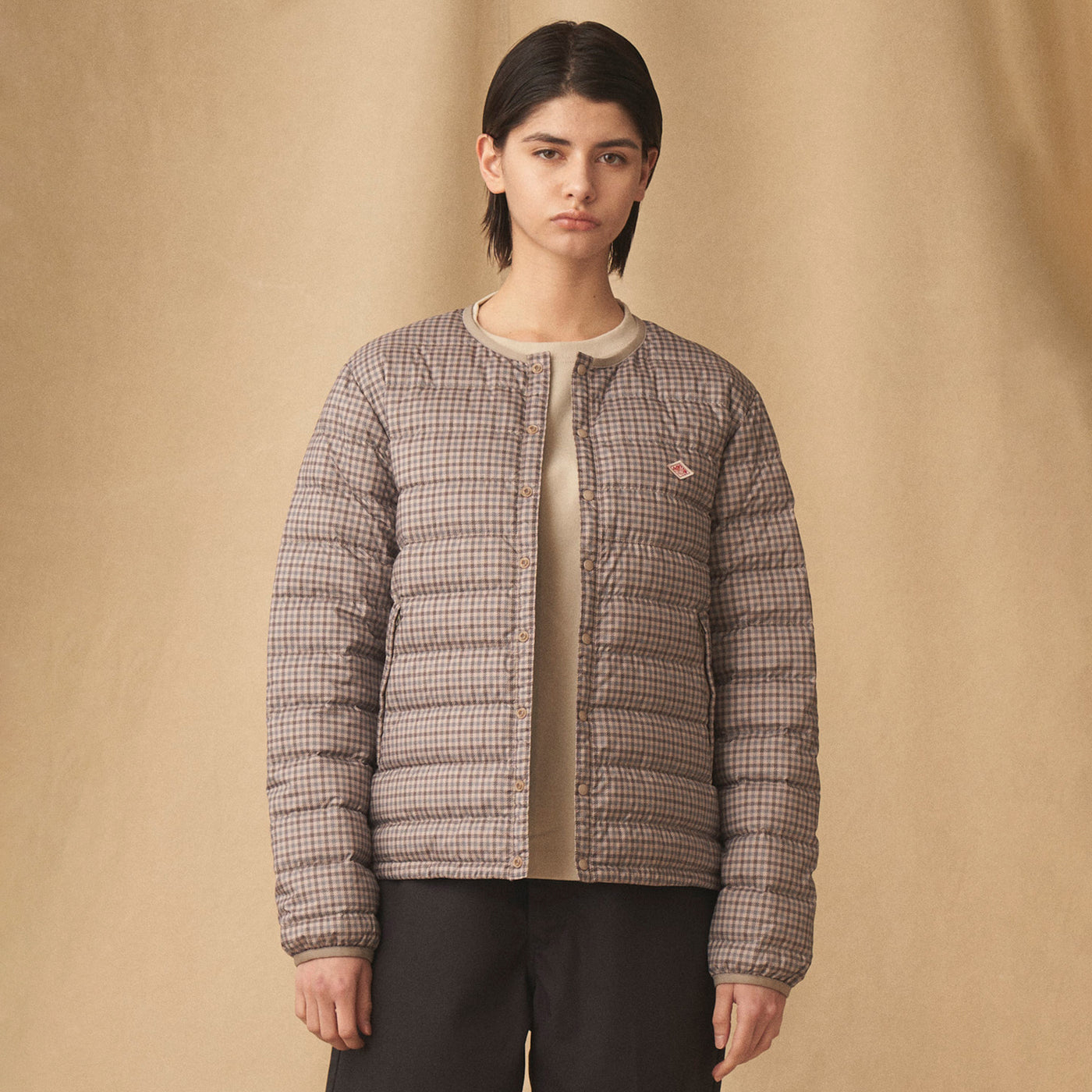 WOMEN'S CREWNECK INNER DOWN JACKET PLAID