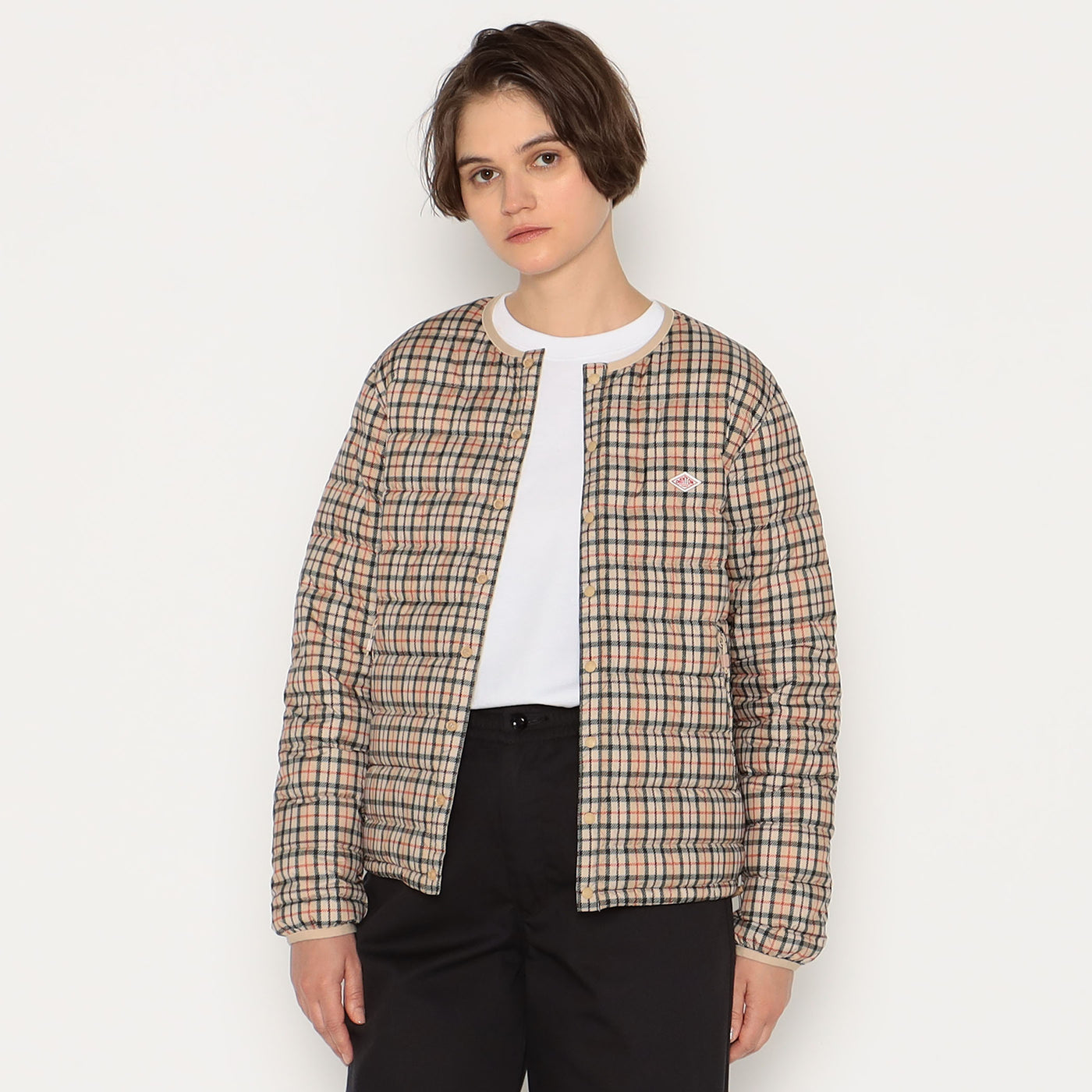 WOMEN'S CREWNECK INNER DOWN JACKET PLAID