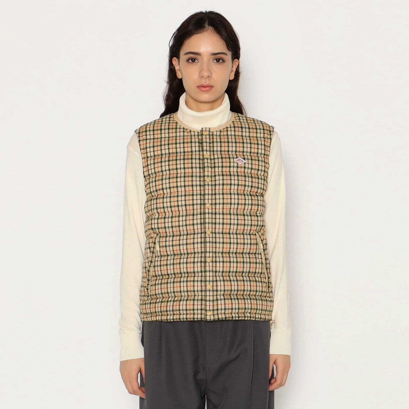 WOMEN'S CREWNECK INNER DOWN VEST PLAID