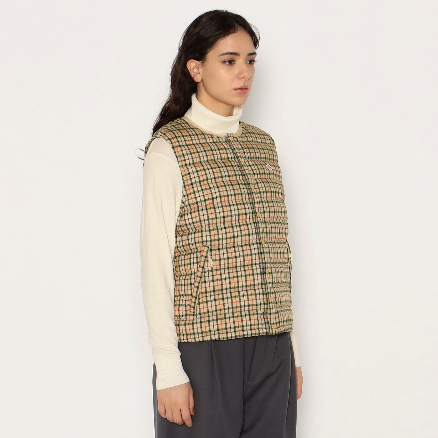 WOMEN'S CREWNECK INNER DOWN VEST PLAID