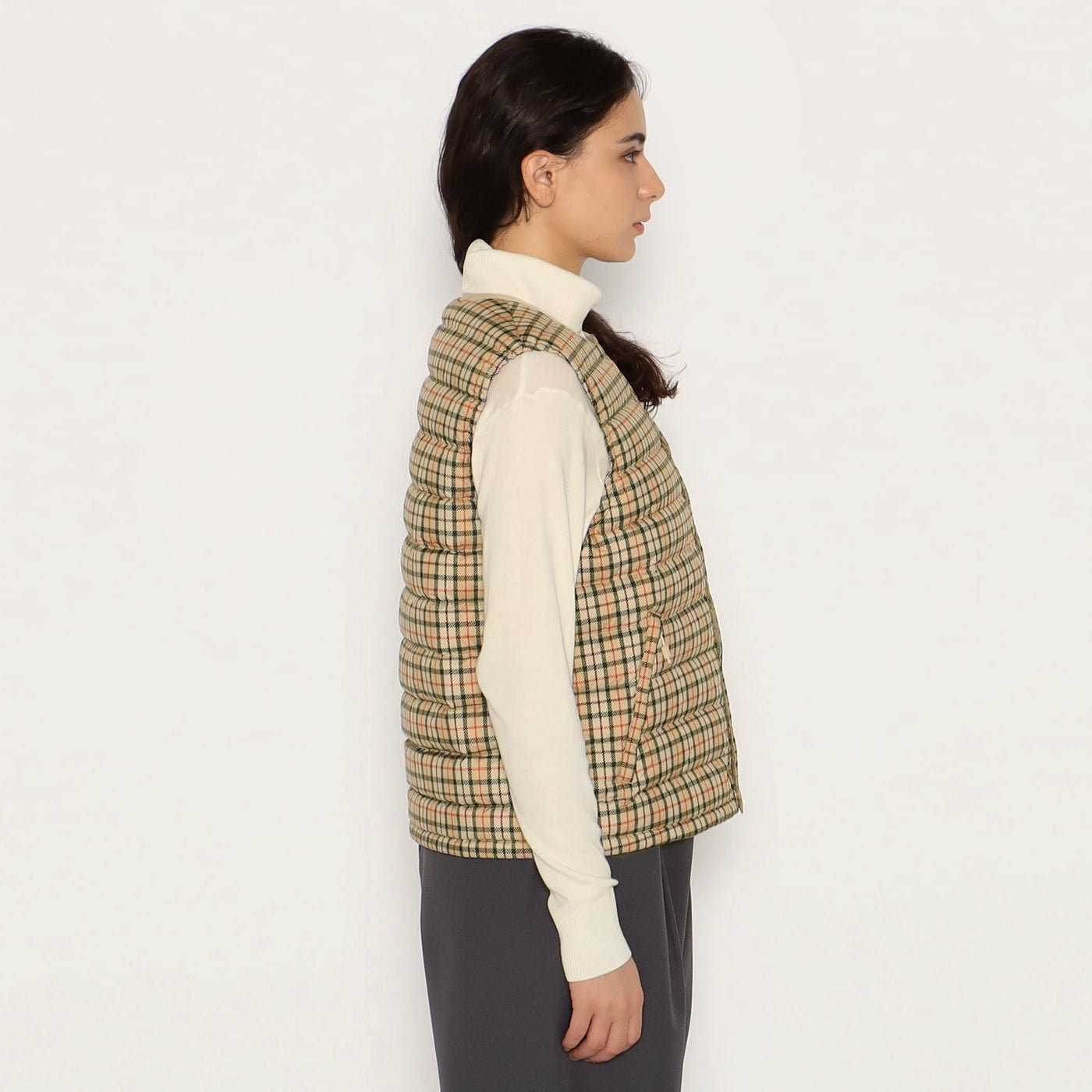 WOMEN'S CREWNECK INNER DOWN VEST PLAID