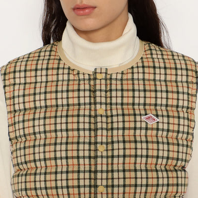 WOMEN'S CREWNECK INNER DOWN VEST PLAID