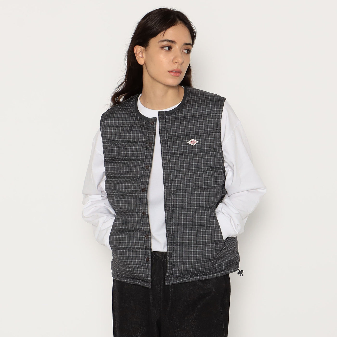 WOMEN'S CREWNECK INNER DOWN VEST PLAID