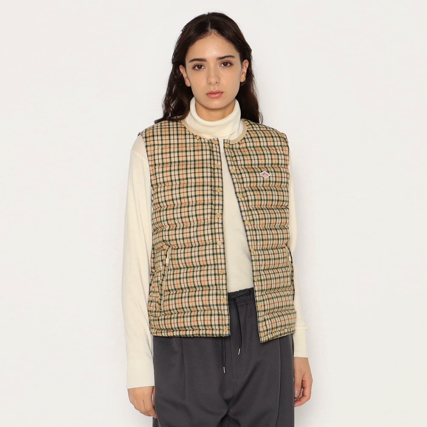 WOMEN'S CREWNECK INNER DOWN VEST PLAID