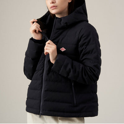 WOMEN'S WOOL LIKE POLYESTER MIDDLE DOWN HOODED JACKET