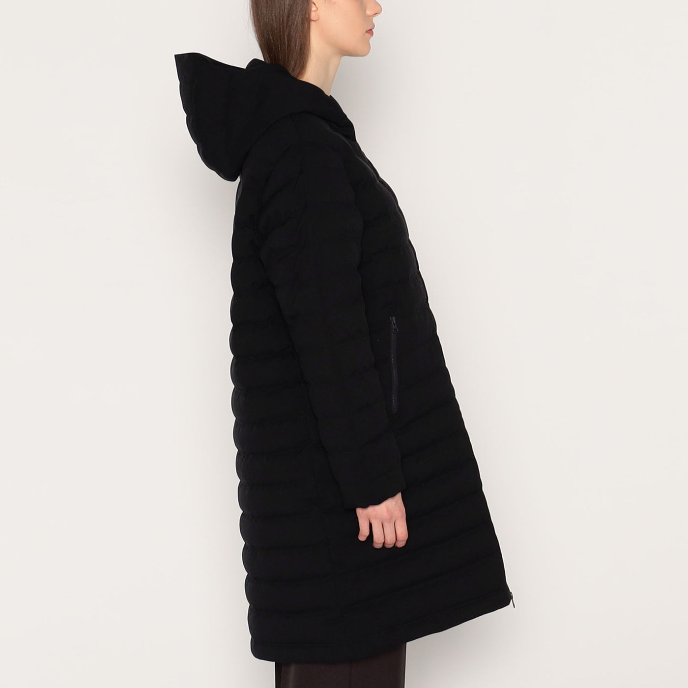 WOMEN'S WOOL LIKE POLYESTER MIDDLE DOWN HOODED COAT