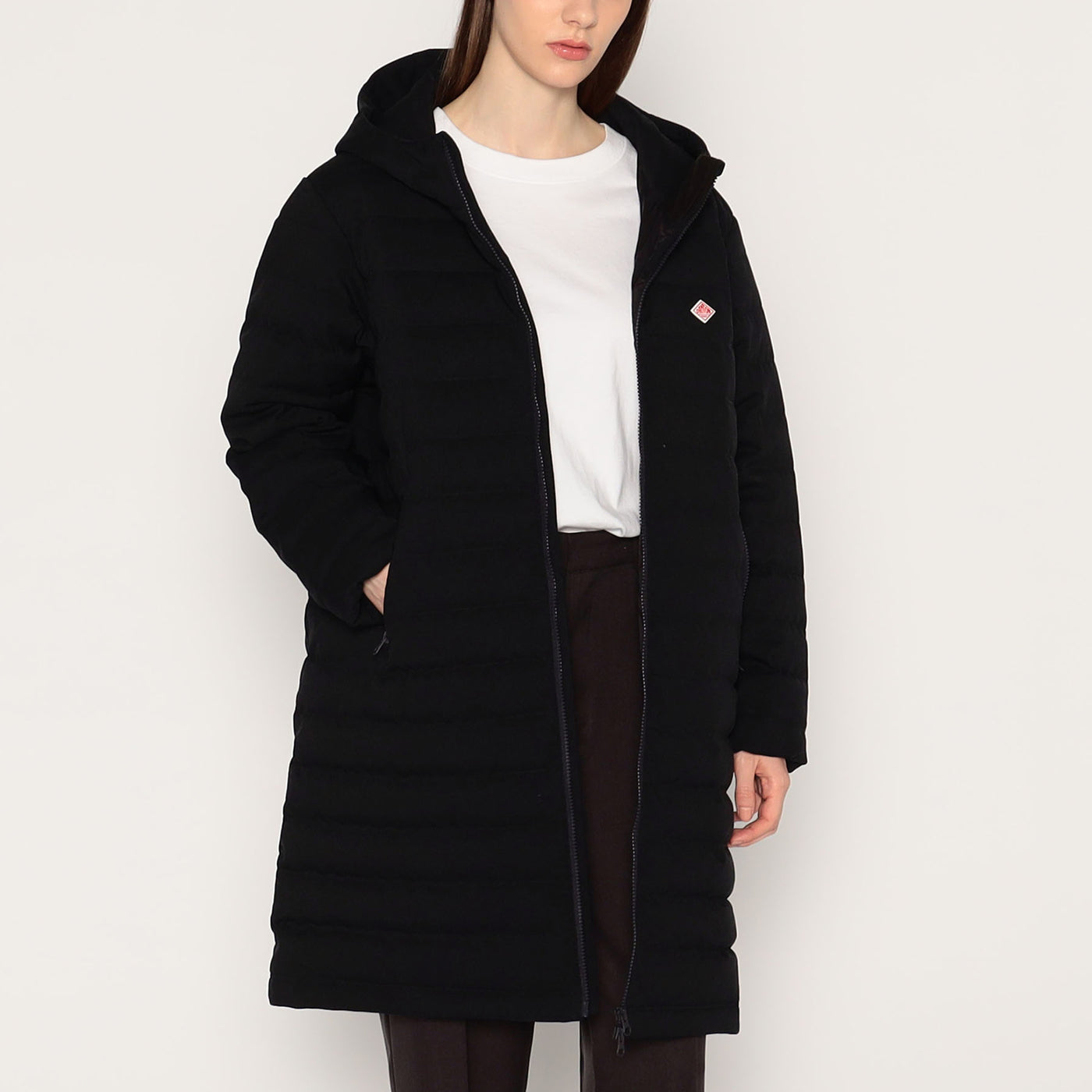 WOMEN'S WOOL LIKE POLYESTER MIDDLE DOWN HOODED COAT