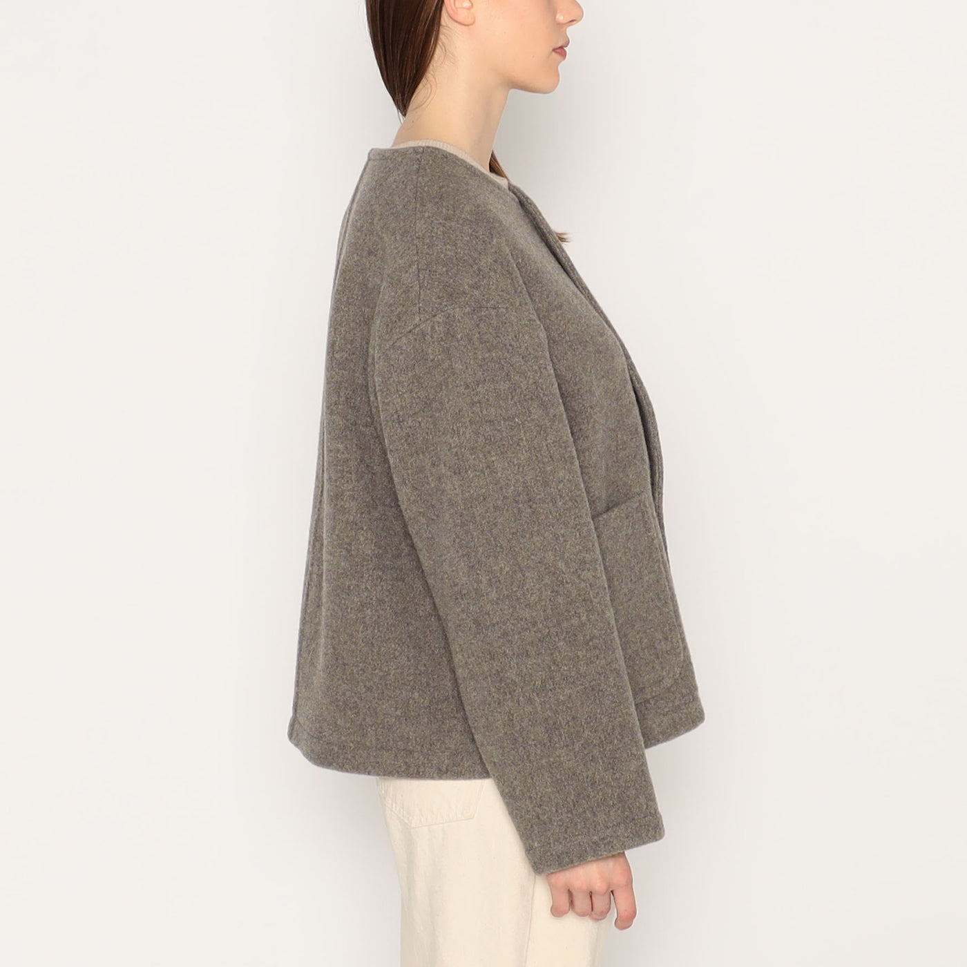 WOMEN'S WOOL LIGHT PILE COLLARLESS JACKET