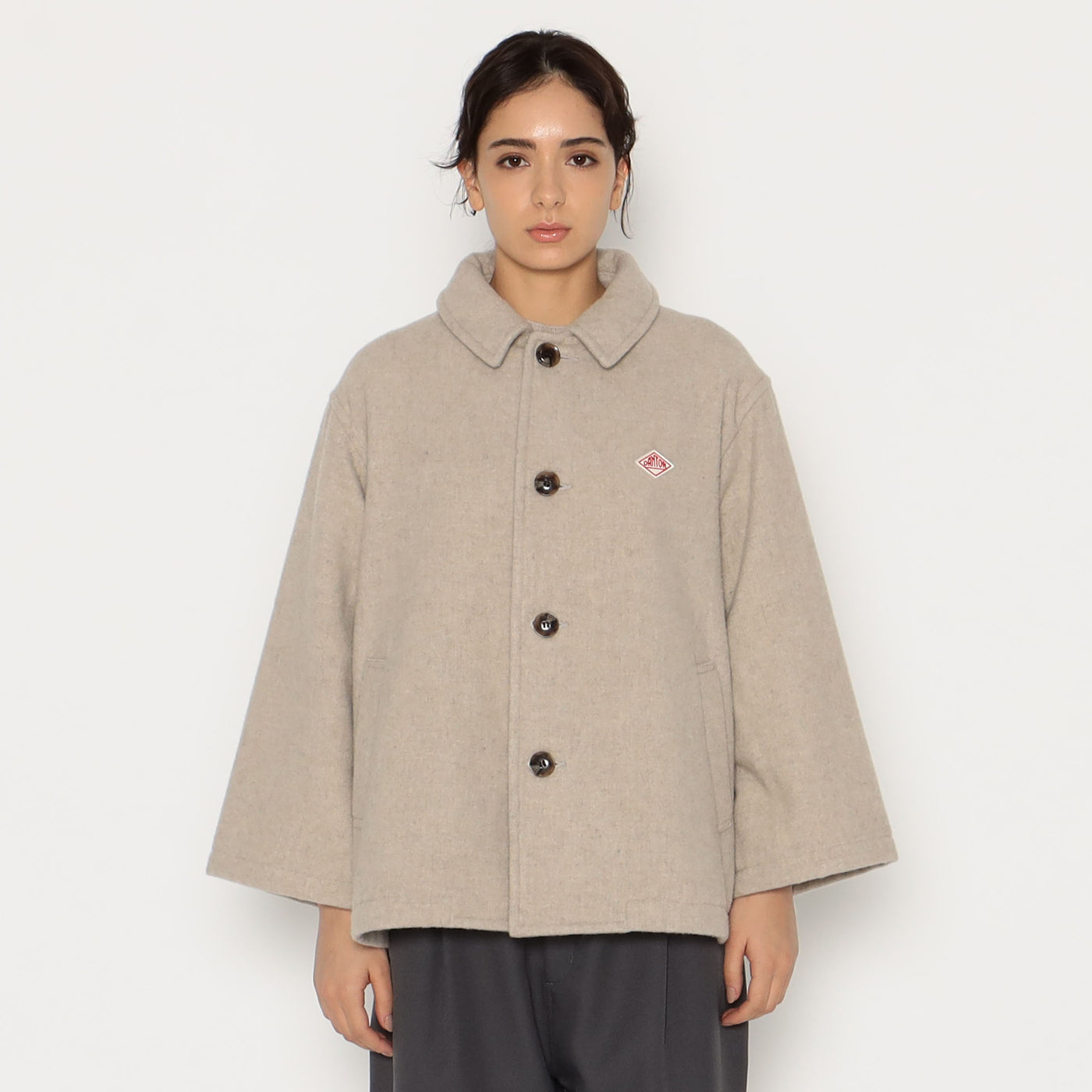 WOMEN'S SINGLE WOOL PILE GATHERED SHORT COAT