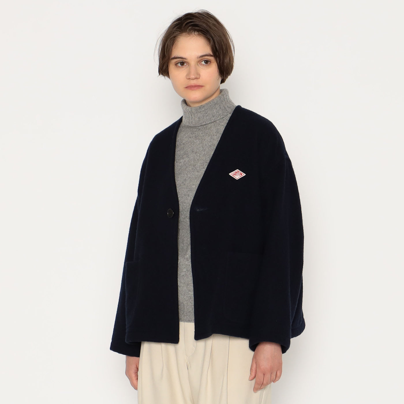 WOMEN'S SINGLE WOOL PILE V NECK JACKET