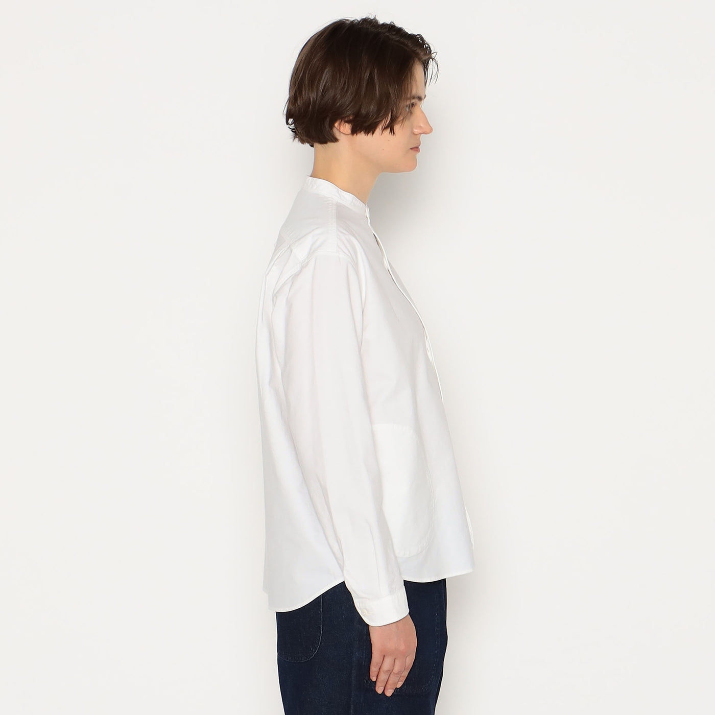 WOMEN'S OXFORD BAND COLLAR SHIRT PLAIN