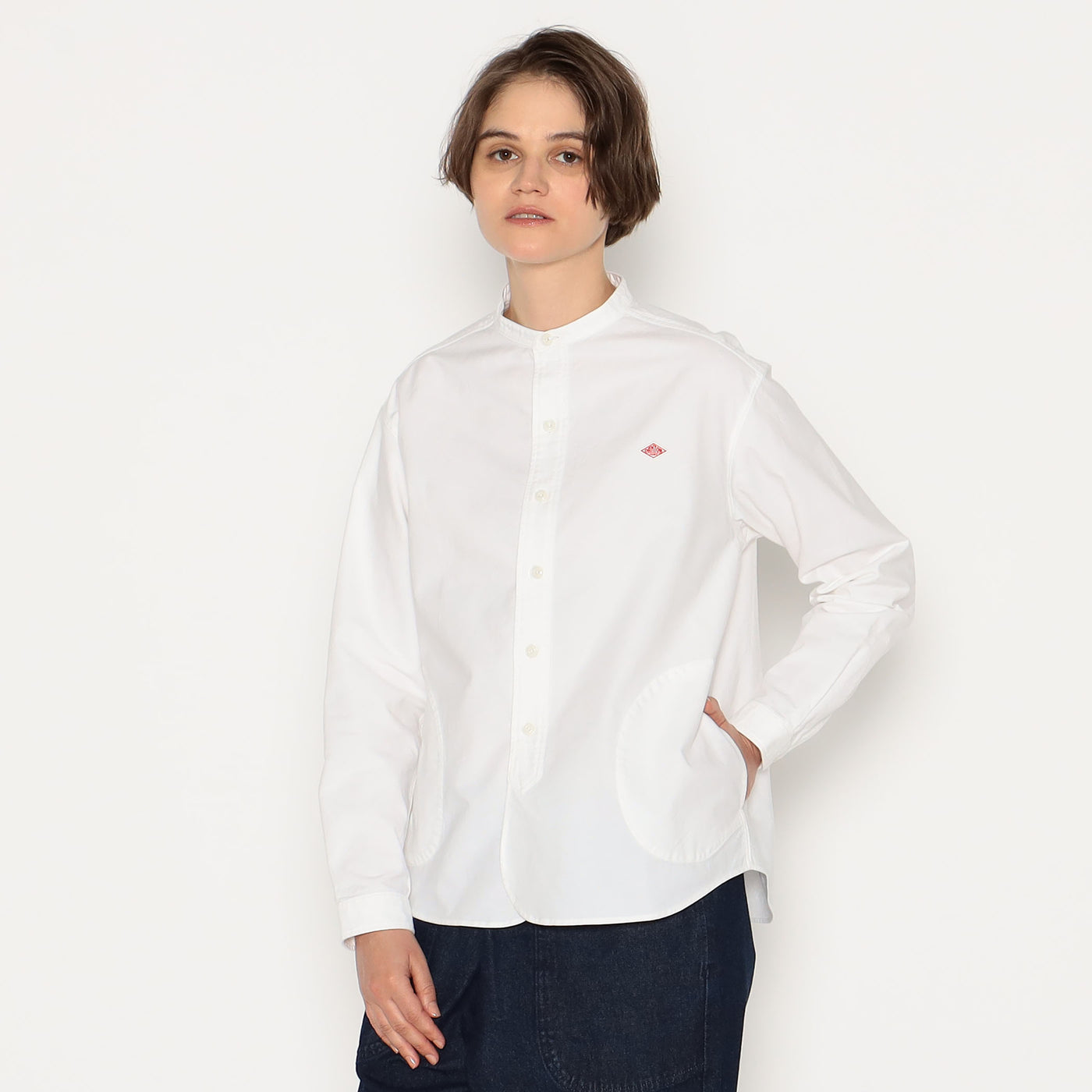 WOMEN'S OXFORD BAND COLLAR SHIRT PLAIN