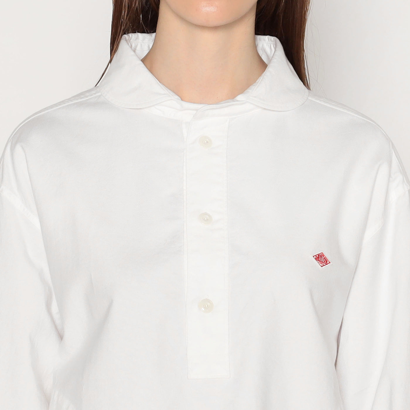 WOMEN'S OXFORD ROUND COLLAR WIDE PULLOVER SHIRT PLAIN