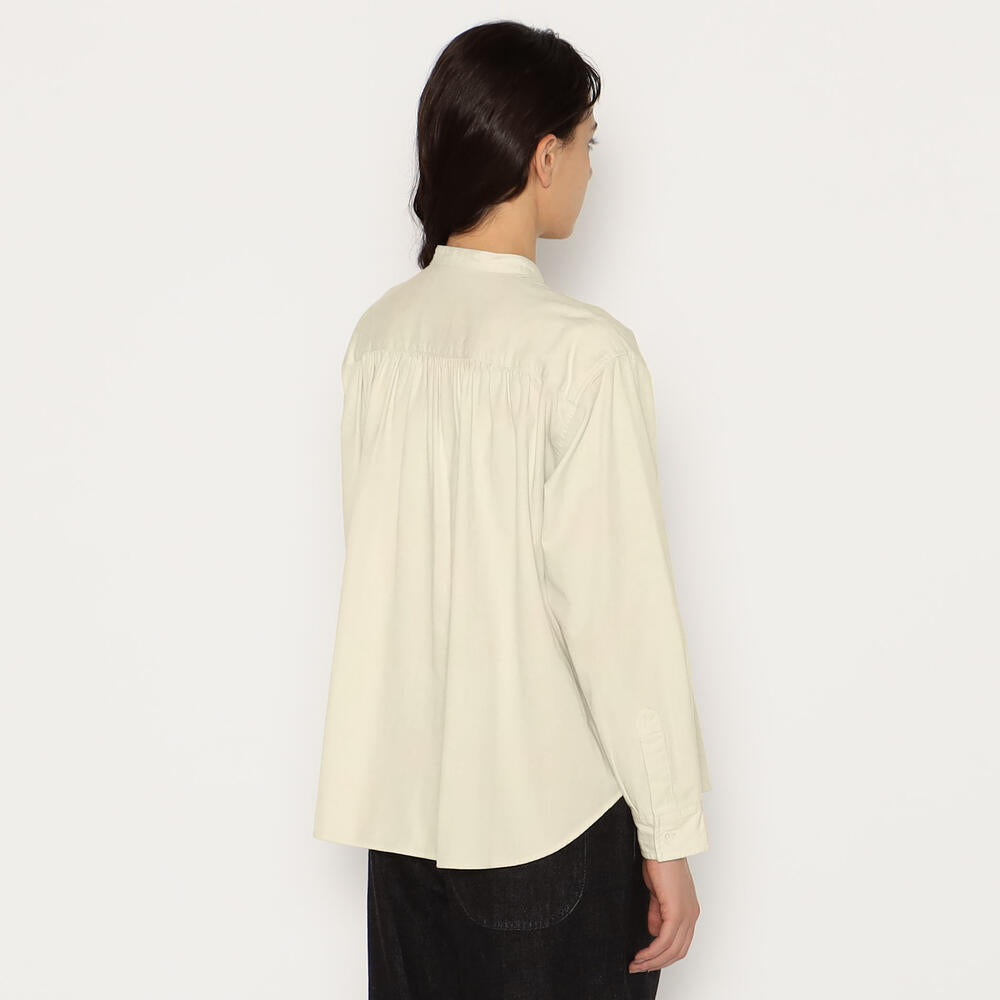 WOMEN'S BACK GATHERED BAND COLLAR SHIRT