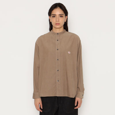 WOMEN'S CORDUROY BAND COLLAR SHIRT