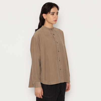 WOMEN'S CORDUROY BAND COLLAR SHIRT