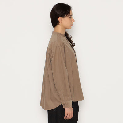 WOMEN'S CORDUROY BAND COLLAR SHIRT