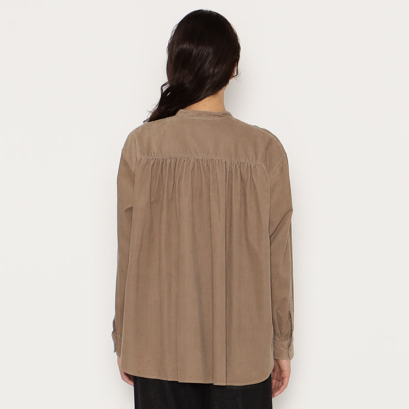 WOMEN'S CORDUROY BAND COLLAR SHIRT