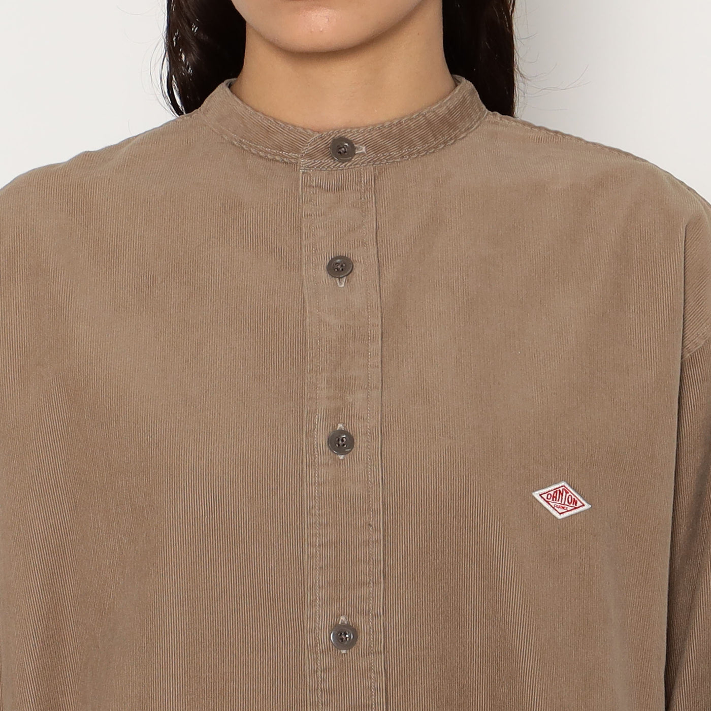 WOMEN'S CORDUROY BAND COLLAR SHIRT