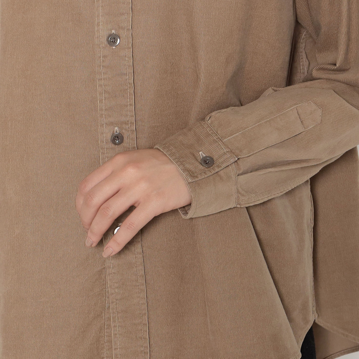 WOMEN'S CORDUROY BAND COLLAR SHIRT