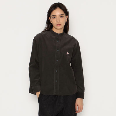 WOMEN'S CORDUROY BAND COLLAR SHIRT