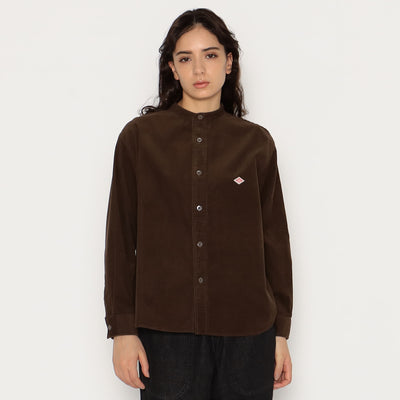 WOMEN'S CORDUROY BAND COLLAR SHIRT