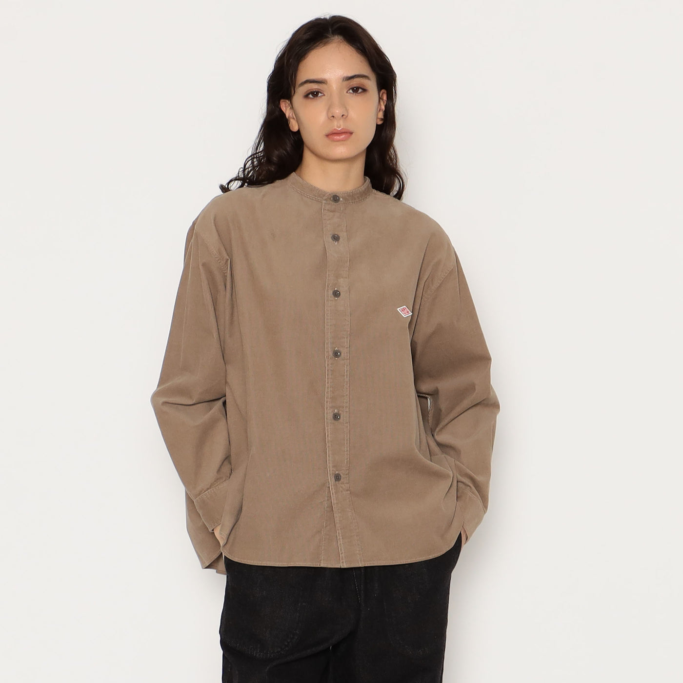 WOMEN'S CORDUROY BAND COLLAR SHIRT