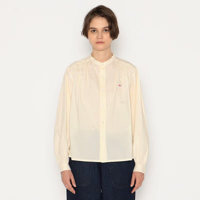 WOMEN'S GATHERED BAND COLLAR SHIRT