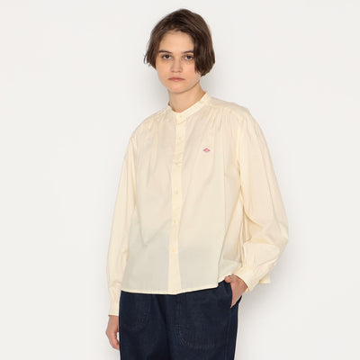 WOMEN'S GATHERED BAND COLLAR SHIRT