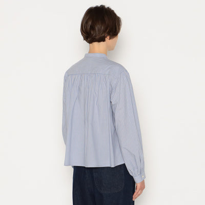 WOMEN'S GATHERED BAND COLLAR SHIRT STRIPE