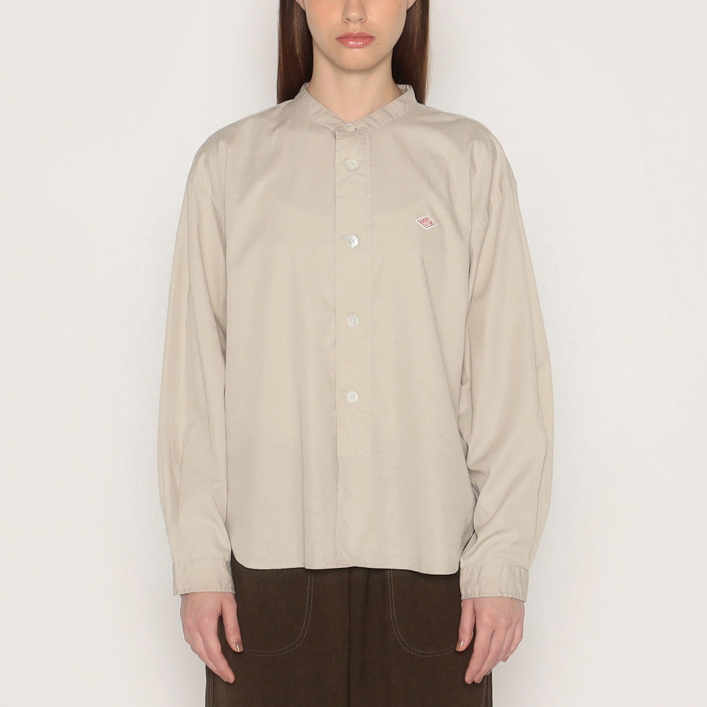 WOMEN'S COTTON POPLIN BAND COLLAR SHIRT