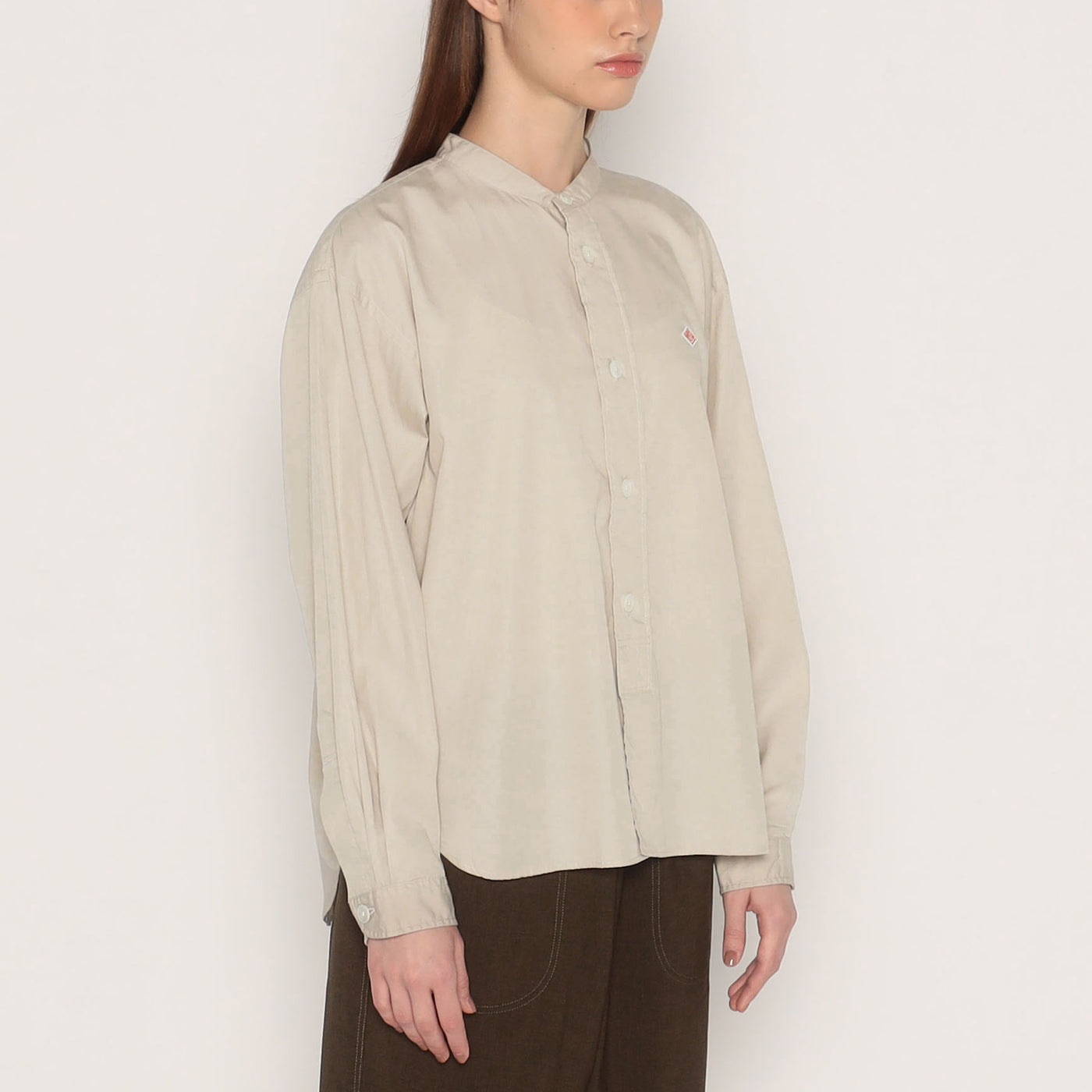 WOMEN'S COTTON POPLIN BAND COLLAR SHIRT