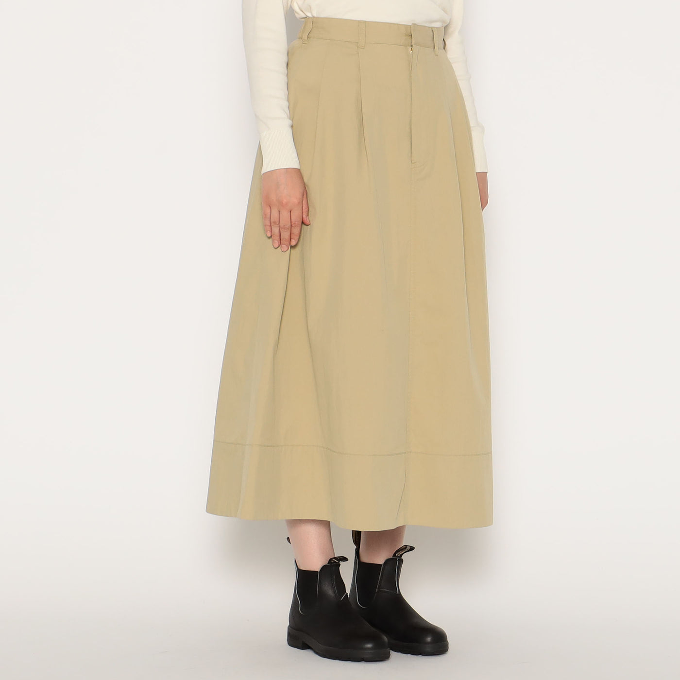 WOMEN'S C/N TWILL DOUBLE PLEATED SKIRT