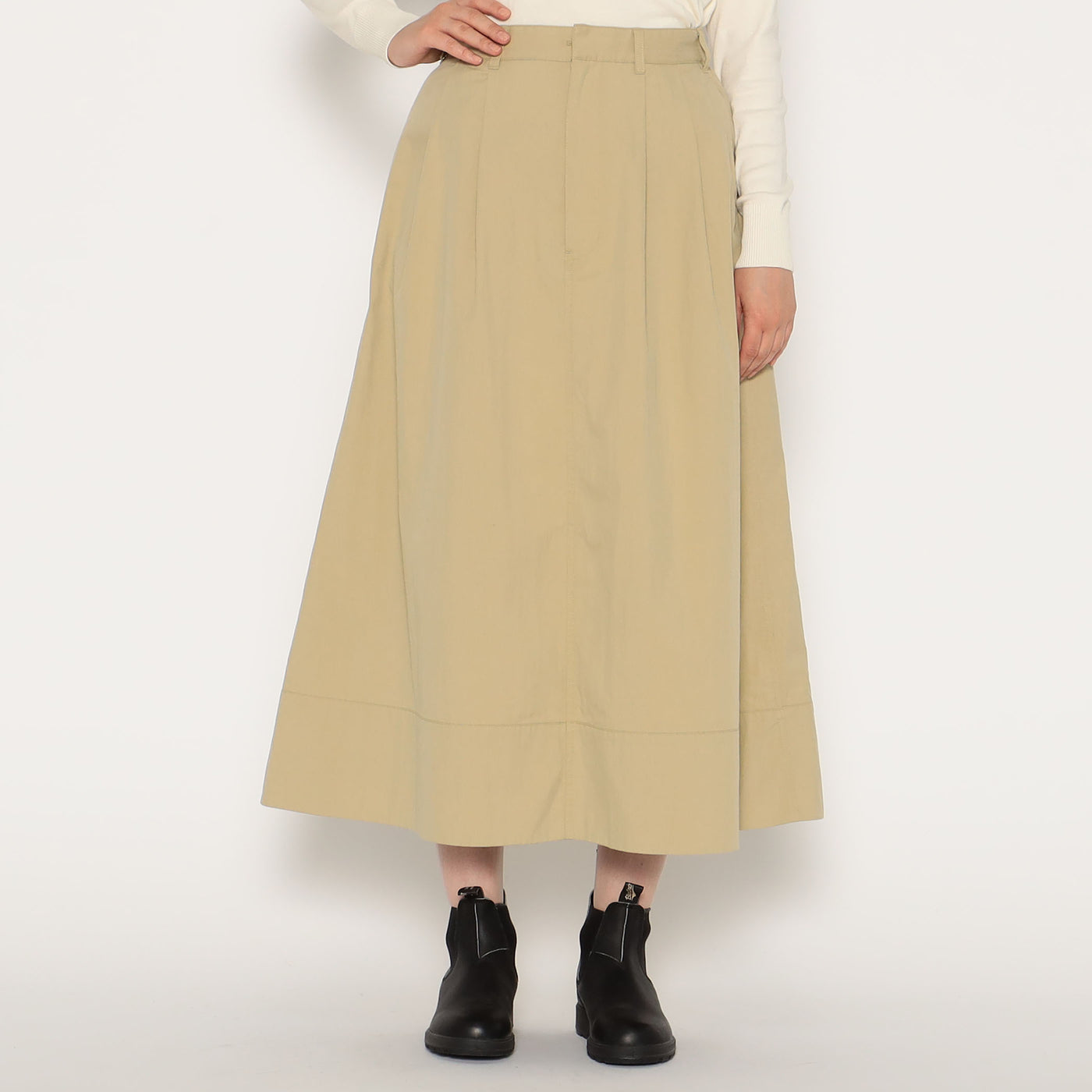 WOMEN'S C/N TWILL DOUBLE PLEATED SKIRT