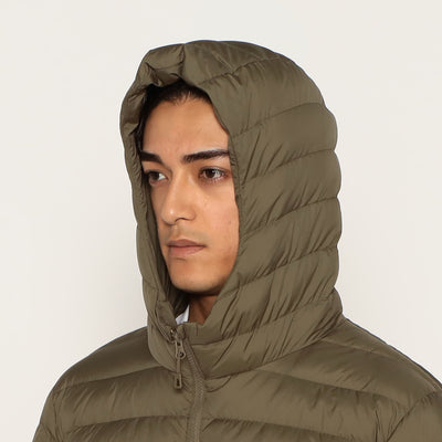 MEN'S NYLON TAFFETA MIDDLE DOWN HOODED JACKET